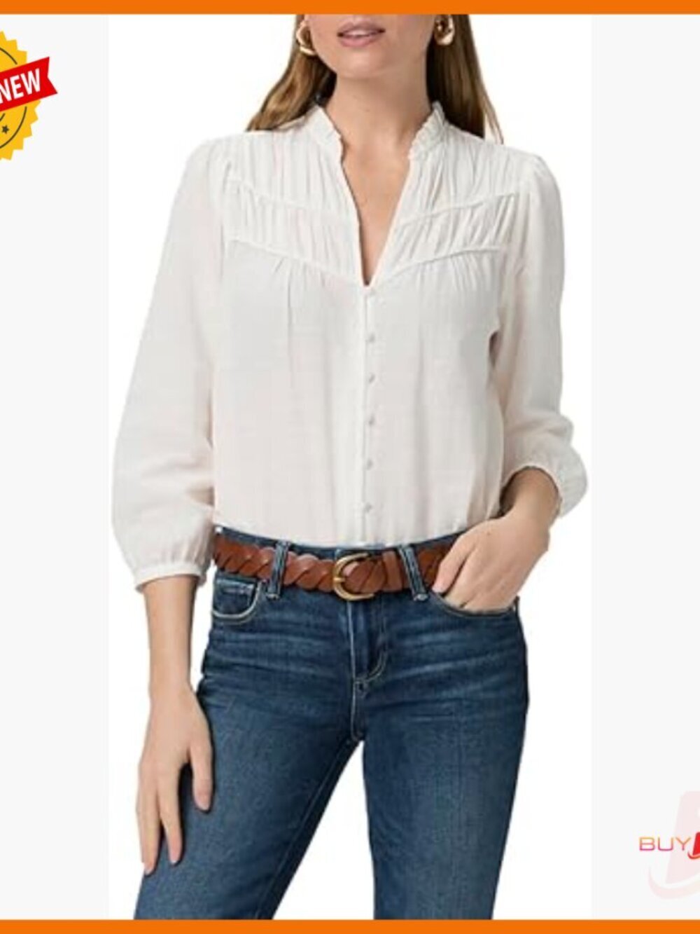 Maternity Blouse 3/4 Sleeve Cotton Rayon Blend Button Down Shirt